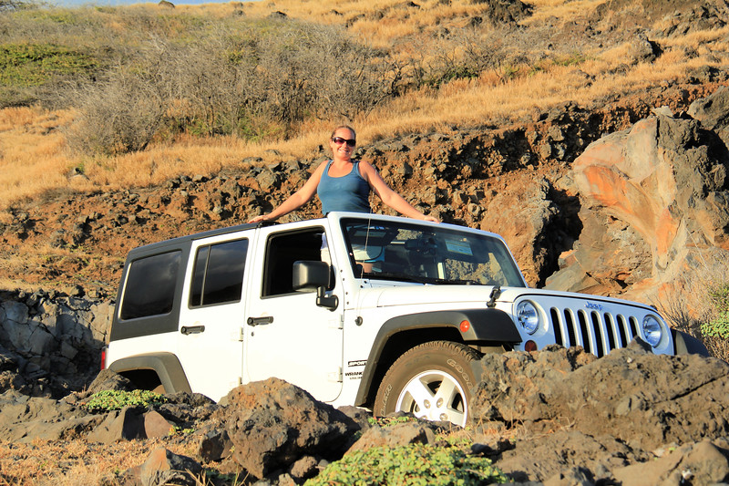 Lina Stock of 8 Wonders of the World Adventure Travel Blog in a Jeep on the Road To Hana