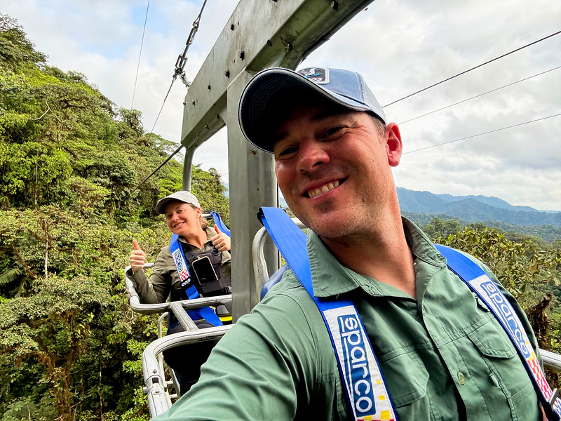 Lina and David Stock on the sky bike at Mashpi Lodge - Ecuador