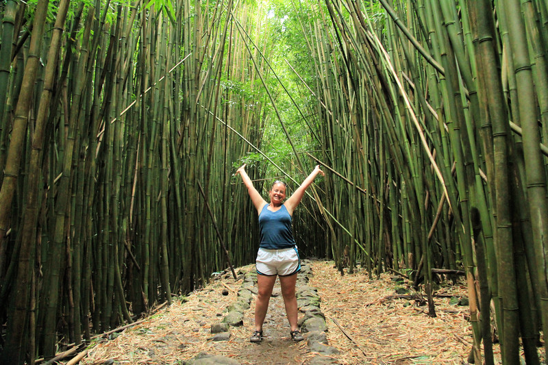 Lina Stock of 8 Wonders of the World Adventure Travel blog - Bamboo Forest on the hike to Waimoku Falls