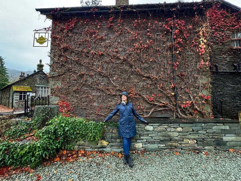 Lina Stock in front of a building in Grasmere, England