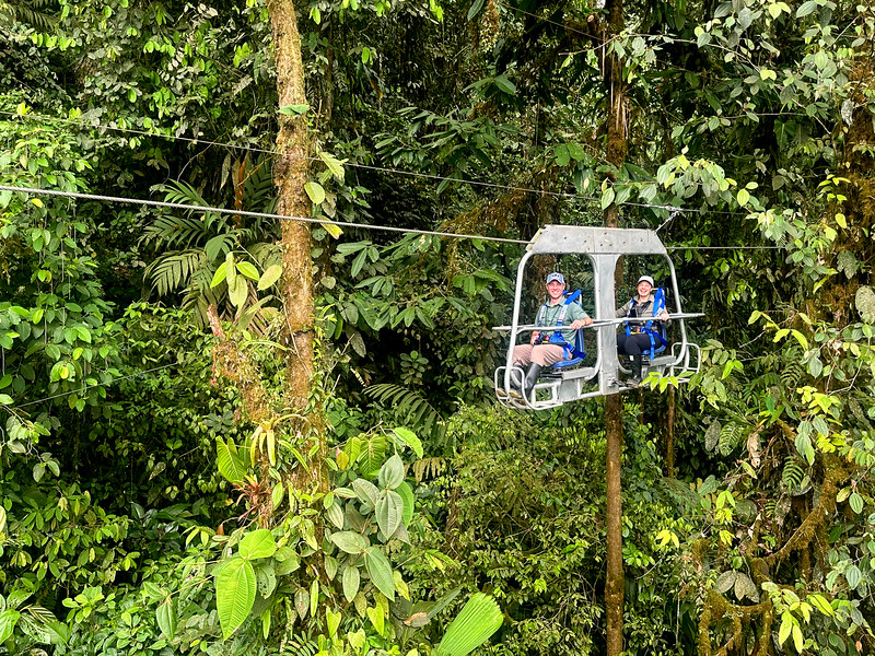 Lina and David Stock on the sky bike at Mashpi Lodge - Ecuador